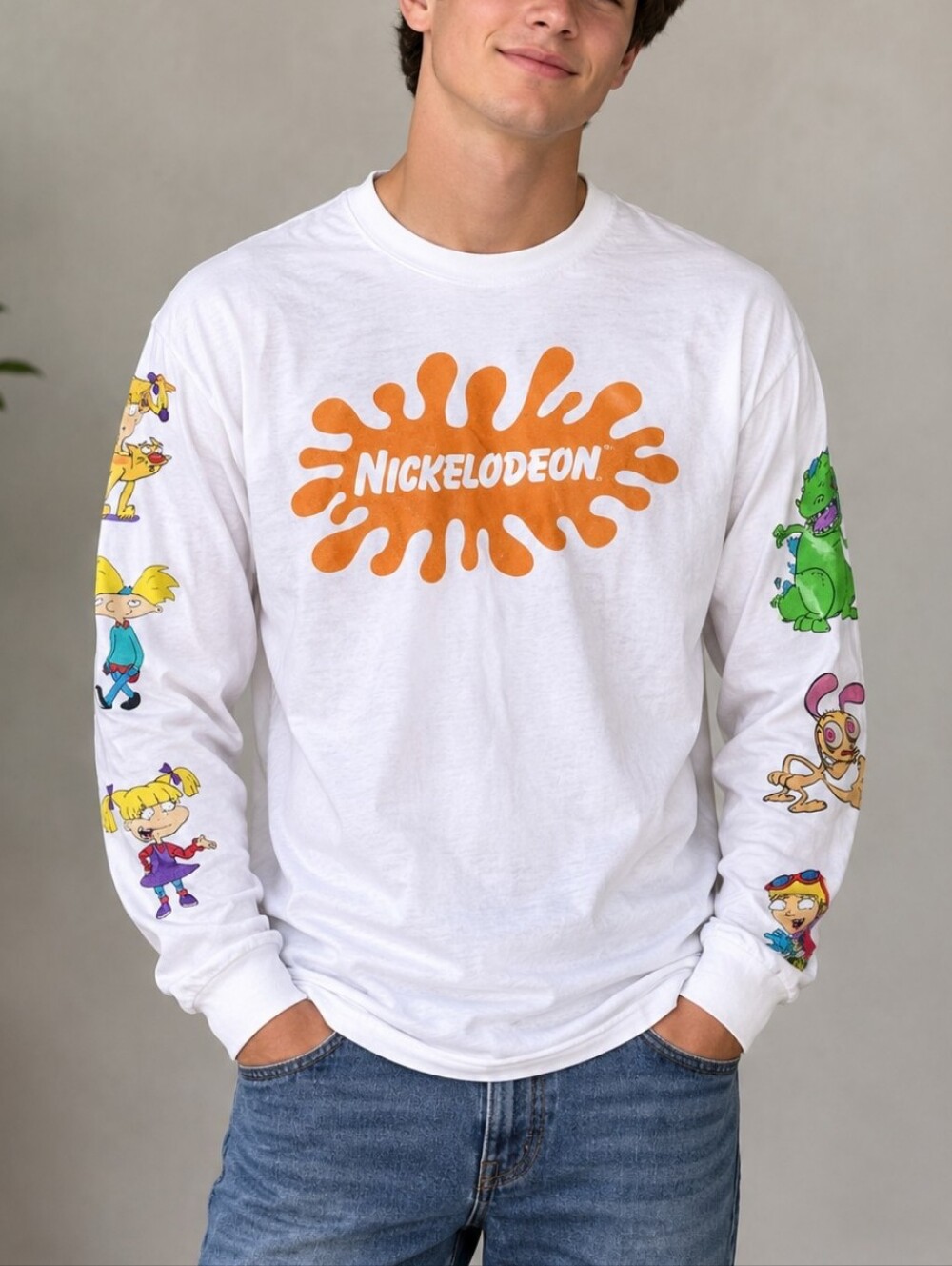 Nickelodeon splatter tshirt Vintage White Long Sleeve